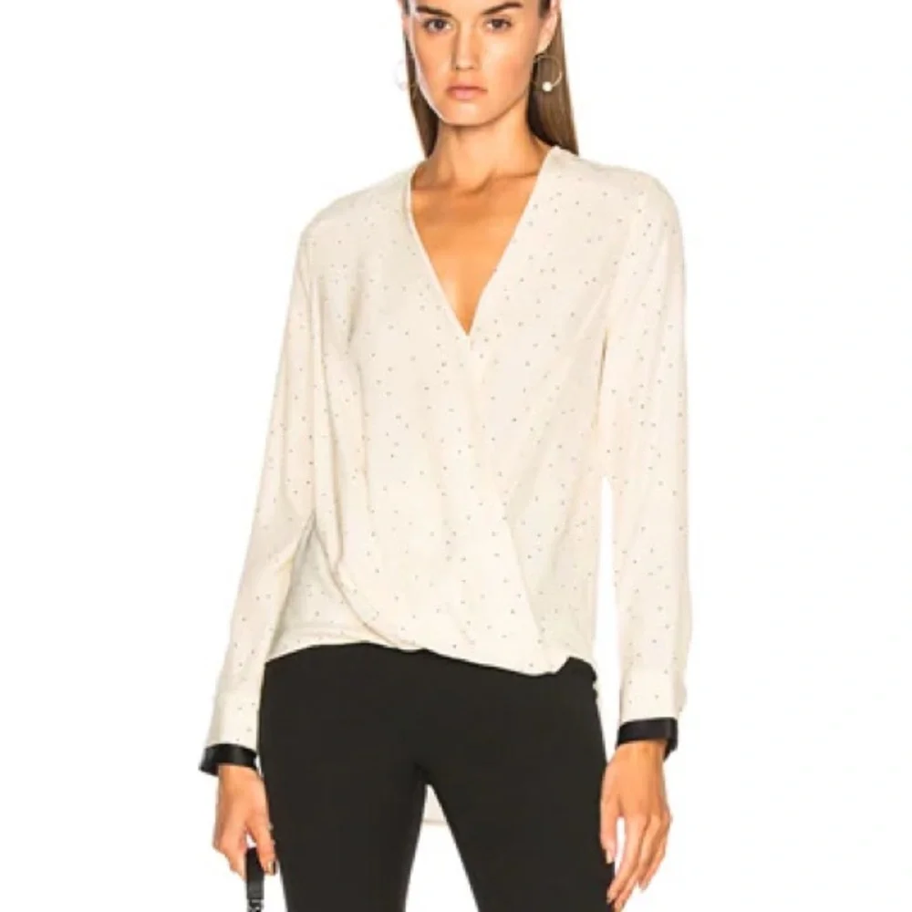 rag & bone silk drape Wrap victor Blouse Long Sleeves cream black womens size xs - Picture 8 of 8